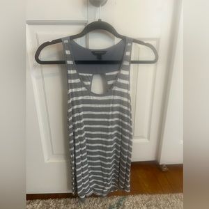 BANANA REPUBLIC | gray and white striped tank w/oval cutout in back